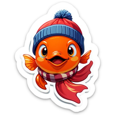 Goldfish with scarf and beanie sticker