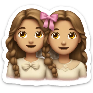 two girls hugging with bows if their hair, brown hair  sticker