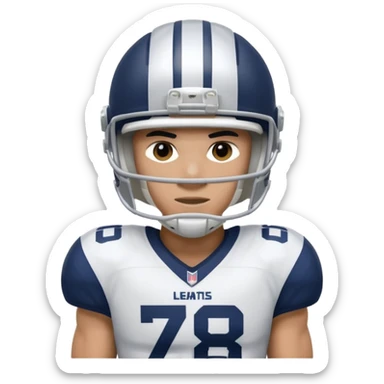 football player wearing white, silver, navy blue colors, and helmet should say "784" sticker