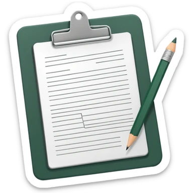 white paper with a pencil and a dark green clipboard, minimalism sticker