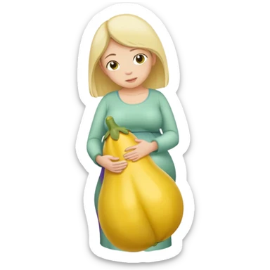 yellow eggplant placed on a pregnant person, bowing person turned to the side sticker