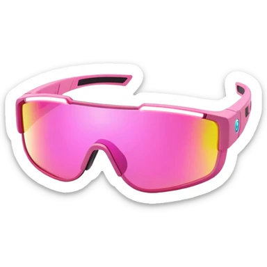 sporty pink shield visor sunglasses with thick frame and integrated LED light strip, tech-enhanced chunky design, massive build, one-piece lens with smart tint sticker