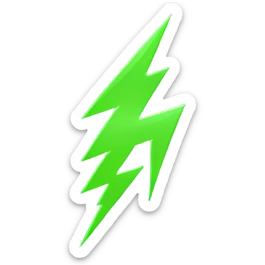 A single neon green lightning bolt emoji, glossy and smooth, vibrant neon green color, high detail, simple and cute design sticker