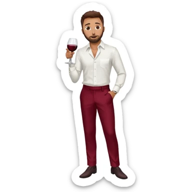 Anwar Jibawi with dark brown hair, white dress shirt, wine red silk pants sticker