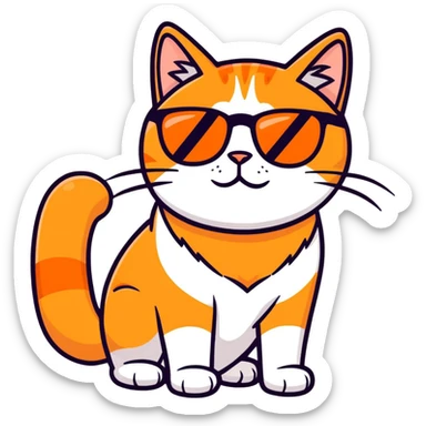 Orange cat with long fur with sunglasses sticker