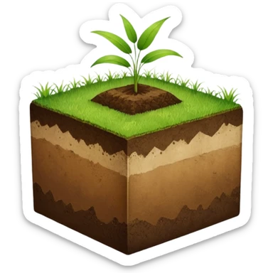 A slice of land. grass on top, dirt on the lower half. in the shape of a half-cube.  sticker