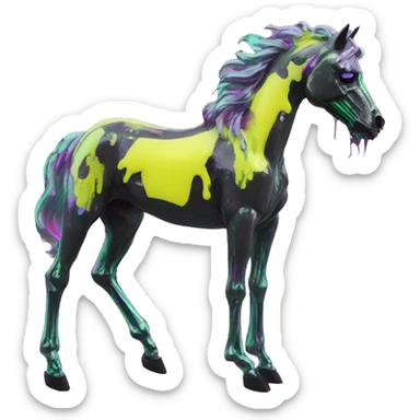 .Zombie_ Vaporwave black holographic oilslick zombie unicorn yellow caution tape graffiti Pegasus  broken skeleton  sticker