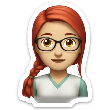 Chinese girl, mid length hair, glasses, red hair tail sticker