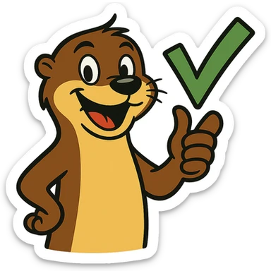 Remove the background so the otter giving a thumbs up with a checkmark and rays of approval is on a transparent background, keeping a cartoon style. sticker