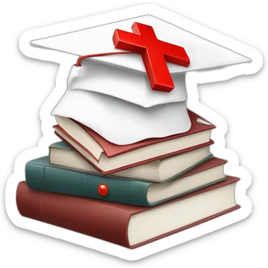 White Student cap with red medical cross On a stack of books sticker