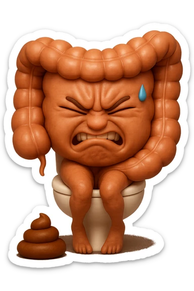 SU QUESTO STILE FAI UN EMOJI STILE IPHONE 3D DI UN INTESTINO CHE sta seduto sul wc e davanti ha una montagnetta di feci a palline stile emoji iphone, fallo senza naso e FAGLI UN ESPRESSIONE di dolore mentre si sforza E FALLO MOLTO REALISTICO IN 3D sticker