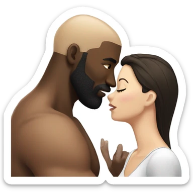 White brunette kissing muscular black bald man with beard sticker