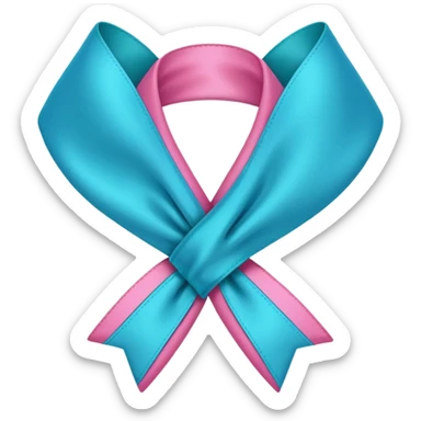 Thyroid cancer ribbon which has a blue strand, a pink strand and teal at the top where the ribbon crossed over sticker