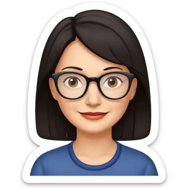 50 y.o. woman dark hair, subtle smile, glasses sticker