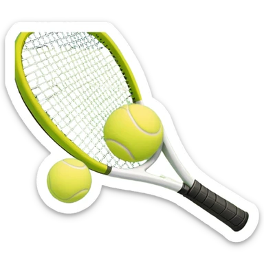 A tennis racket and a ball placed on the ground, with a tennis court in the background. The court lines and net are visible, emphasizing the structure and focus of the sport, creating a dynamic and energetic vibe. sticker
