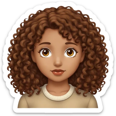 medium skin tone, brown curly hair girl  sticker
