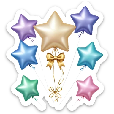 pearl-colored bow and 6 metallic aesthetic star-shaped balloons sticker