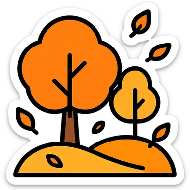 autumn fall scene with trees, orange foliage, and falling leaves sticker