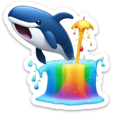 smiling whale with a rainbow fountain spouting from its blowhole. sticker