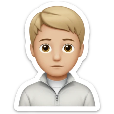 boy with dark blonde hair middle part with a quarter zip and a ' overhemd' underneath sticker