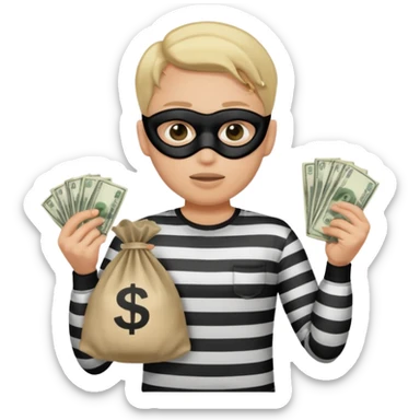 Shrugging shoulders emoji but wearing cliche robber outfit sticker