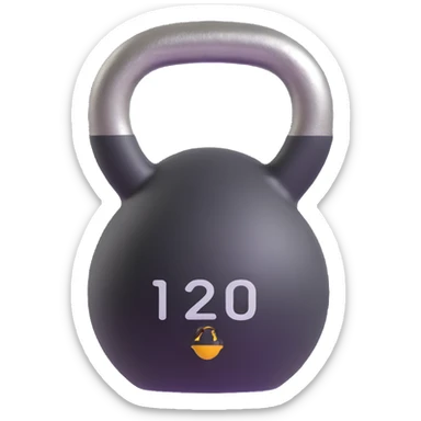 Heavy kettlebell with the inscription 120, floating in the air, with prominent details sticker