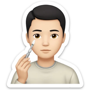 chinese man doing skincare with a faded haircut black hair sticker