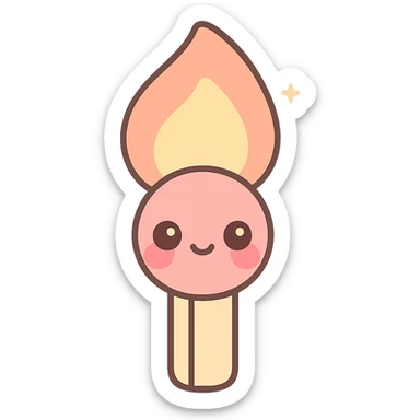 a lit match with flame burning, kawaii style sticker