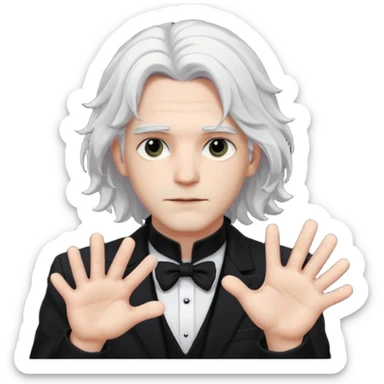 Male Goth with Top Hat
 Wavy shoulder-length hair, white skin, black suit and gloves, pale skin tone, white very long hair sticker