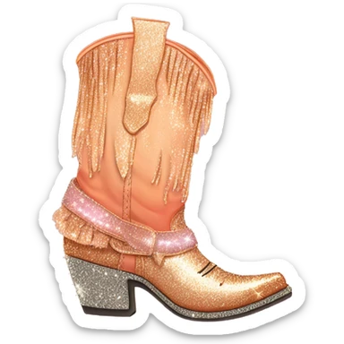Realistic peach to broze ombre pair of fashion cowgirl boots with sparkly shiny glitter fringe on them. sticker