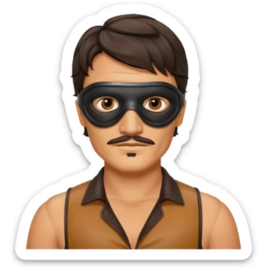 pedro pascal with leather eye mask and leather halter neck blouse sticker