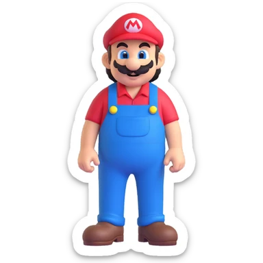 Mario, red hat, blue overalls, mustache, cheerful, classic video game character sticker
