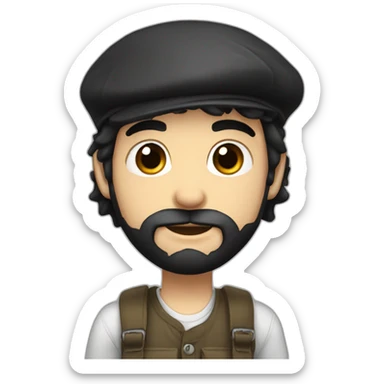 boy with black hair, dark eyes, beard, beret, drinking mate sticker