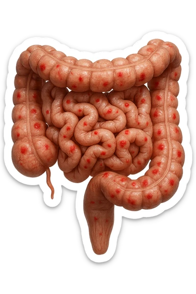 intestino anatomico realistico con red spot di infiammazione, IPERREALISTICO 4K sticker