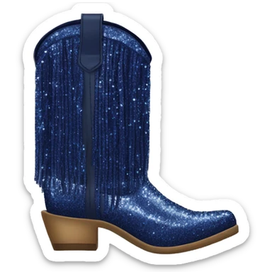 Realistic navy blue fashion cowgirl boots with sparkly shiny glitter fringe on them. sticker