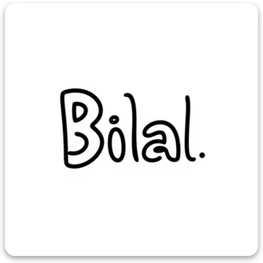 the name 'Bilal' in handwritten doodle style, optimized for Slack emoji size, transparent background sticker