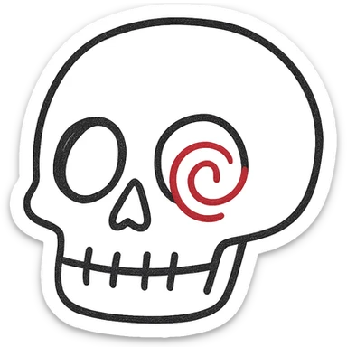 Add a red spiral to the cheek of the skull, keep the hand drawn style with bold lines, no fill, preserve transparent background. sticker