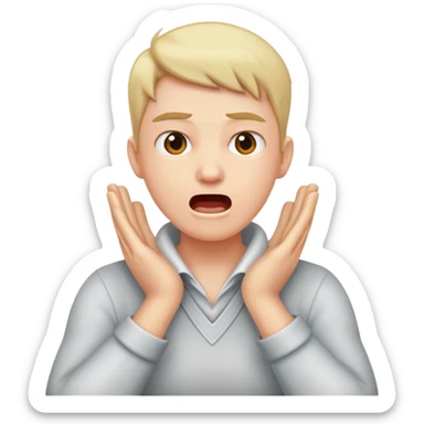 person with arms crossed holding their neck yelling sticker