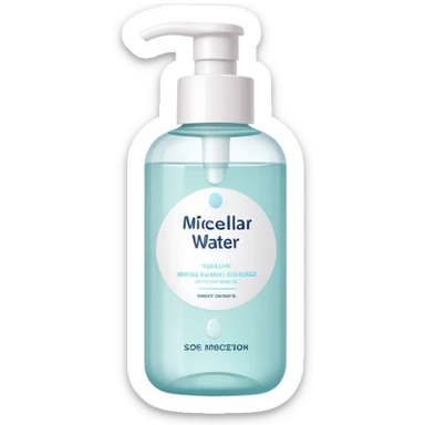 Micellar water cleanser bottle, minimalist, rounded, soft pastel colors, SOS skin care sticker