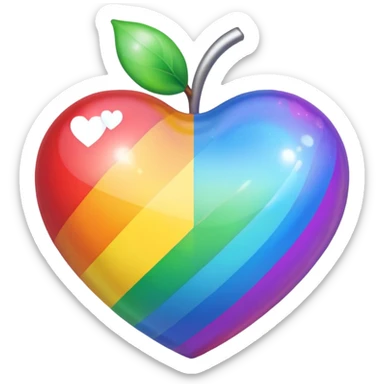 rainbow pride heart with holographic shine, apple emoji style, no text sticker