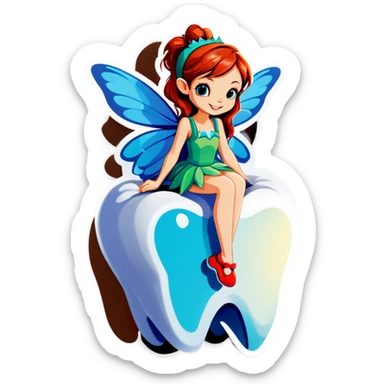 Fairy sitting on a tooth sticker