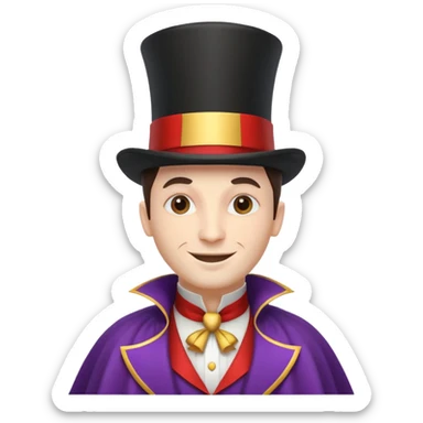 circus magician portrait, head and shoulders only, top hat, cape collar, confident smile, magical vibe, 3D cartoon, mobile game icon style, clean background, no text, no watermark
 sticker