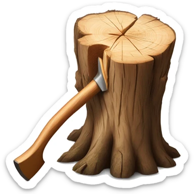 Realistic wood stump with axe chopping it sticker