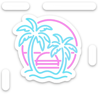Vice City inspired neon icon with 80s Miami vibe, pink and blue colors, palm trees, no text, vibrant and retro style sticker