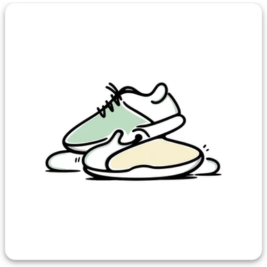 Athletic running shoes/sports shoes in pastel colors (dd9fb0, ffc6d3, a3bfc9, c4bee2, f1b091), hand-drawn doodle style sticker