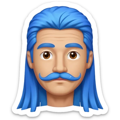 man with very long straight blue hair pink mustache  sticker