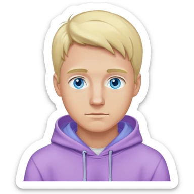 blonde man with blue eyes wearing a lilac hoodie sticker
