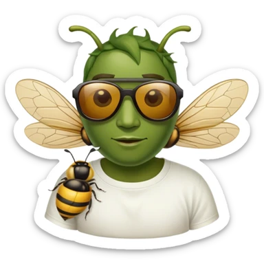 Chile verde jalapeño con lentes de sol y una playera blanca con la imagen de una abeja sticker