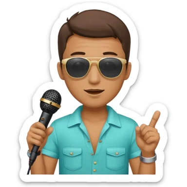 man with summer clothes and sun glasses holding microphone sticker