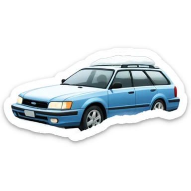 Snow, Light Blue 1990 Subaru legacy wagon stuck in a snowy ditch sticker